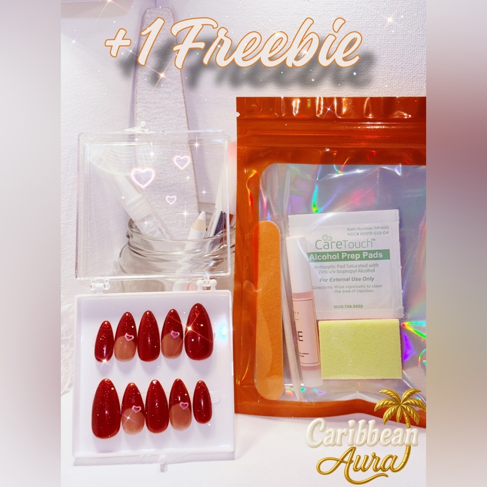 Glittery Red Valentines Day Press on Nails | Handmade | For Medium Hands